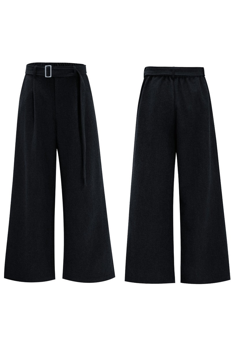 Belted Wool Suit Trousers