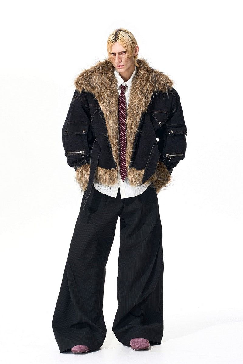 Padded Faux Fur Denim Jacket