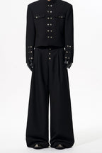 Pinstripe Draped Black Dress Pants