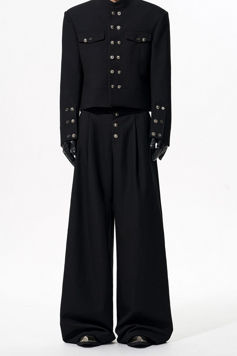 Pinstripe Draped Black Dress Pants
