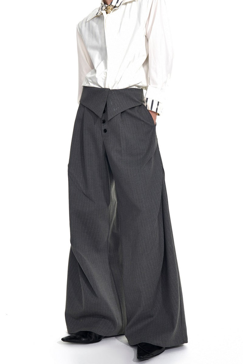 Foldable Waist Pinstripe Suit Pants