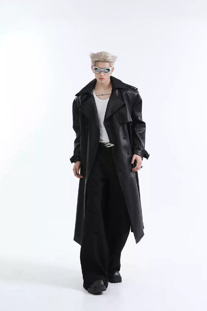 PU Belted Long Coat