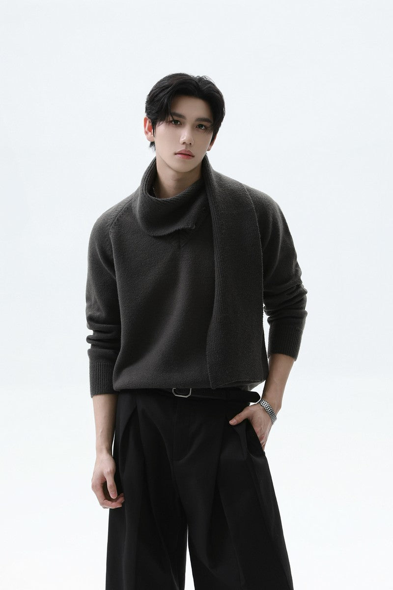 Detachable Scarf V-Neck Sweater