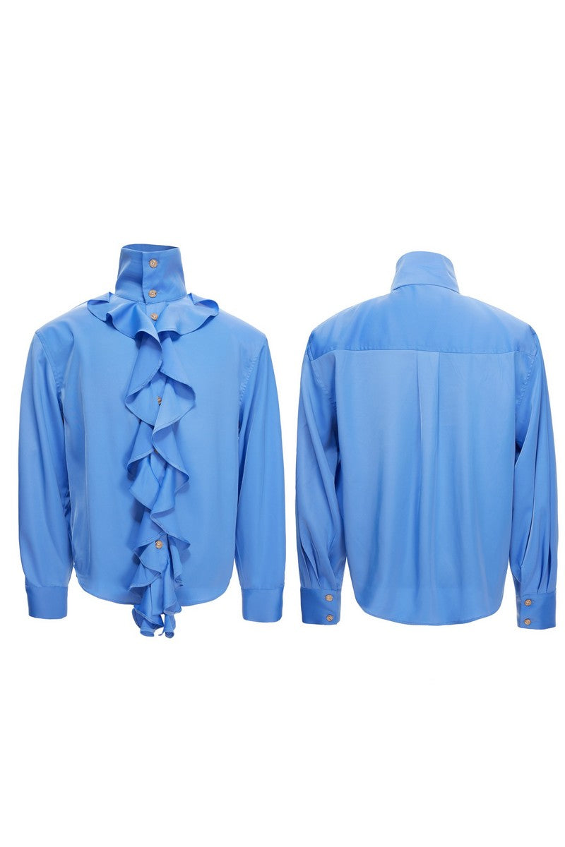 Silky Ruffle Brass Button Shirt