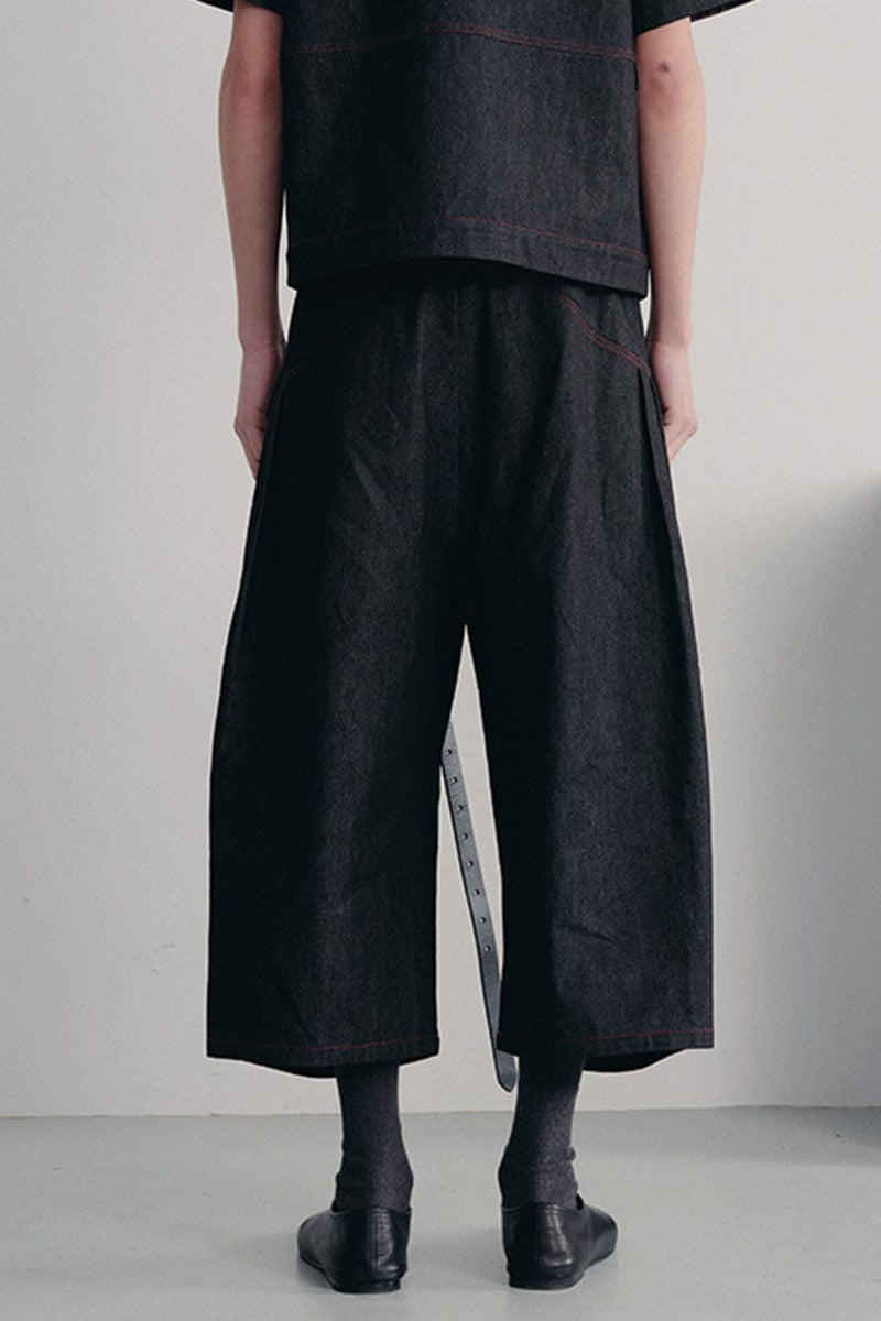 Pleated Raw Denim Jorts