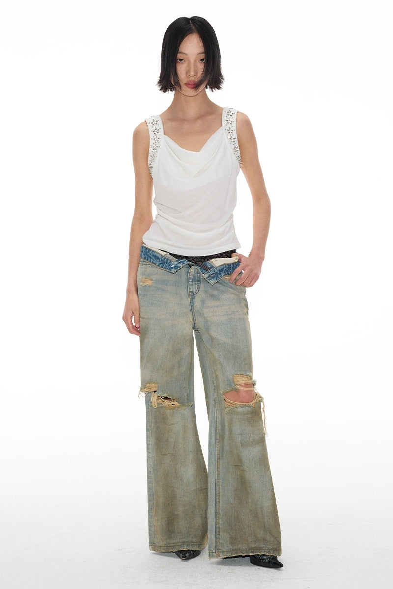 Distressed Mud Wash Jeans