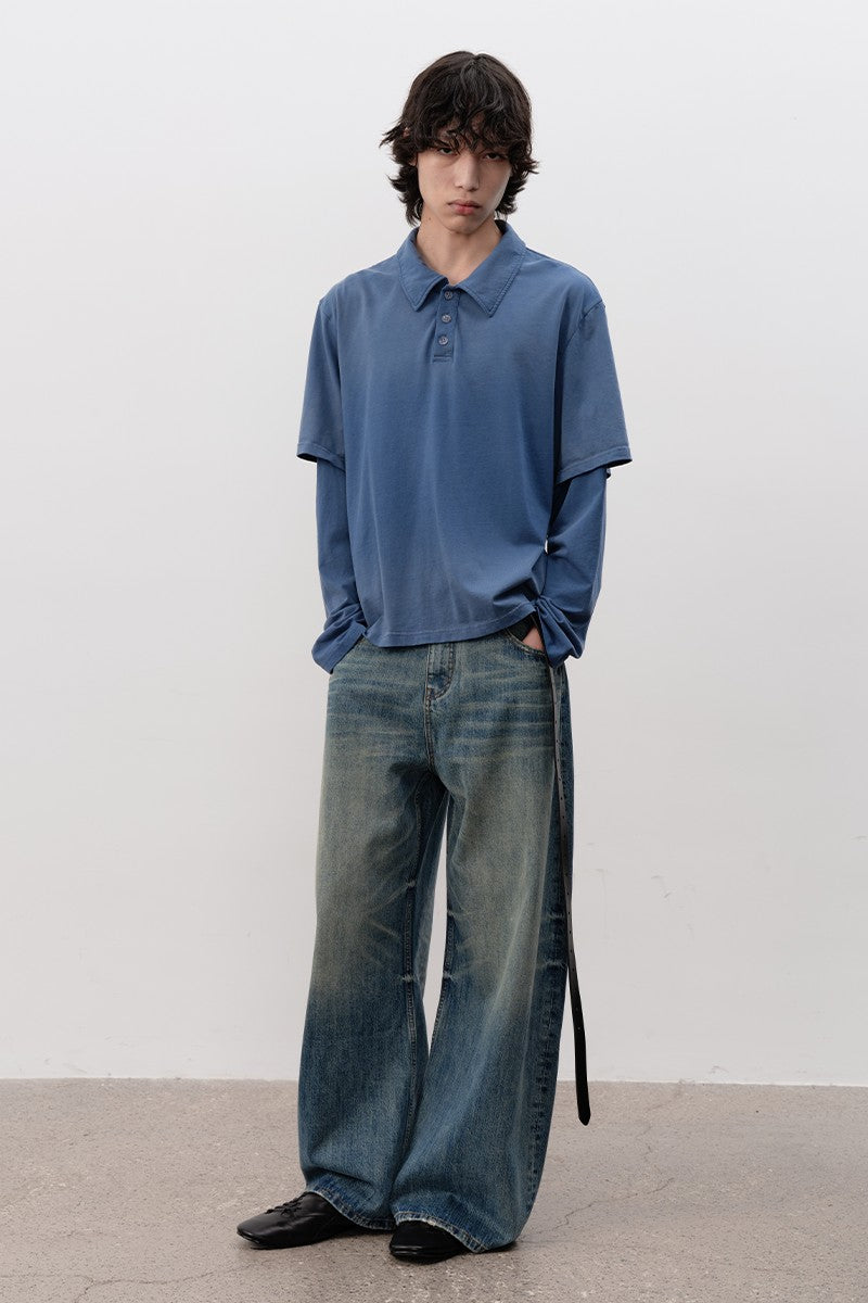 Faded Layered Look Polo Shirt