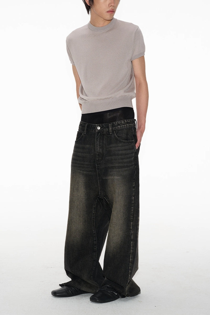 Low-Crotch Frayed Hem Jeans