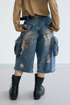 Deconstructed Washed Capri Jeans