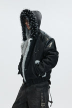 Marble Faux Wolf Fur Puffer Jacket