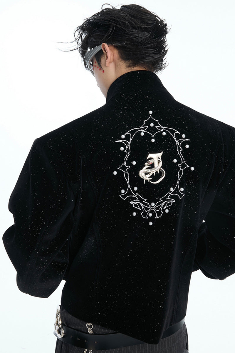 Metal Button Sparkle Stand Collar Jacket