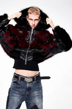 Studded Faux Fur Hooded Jacket