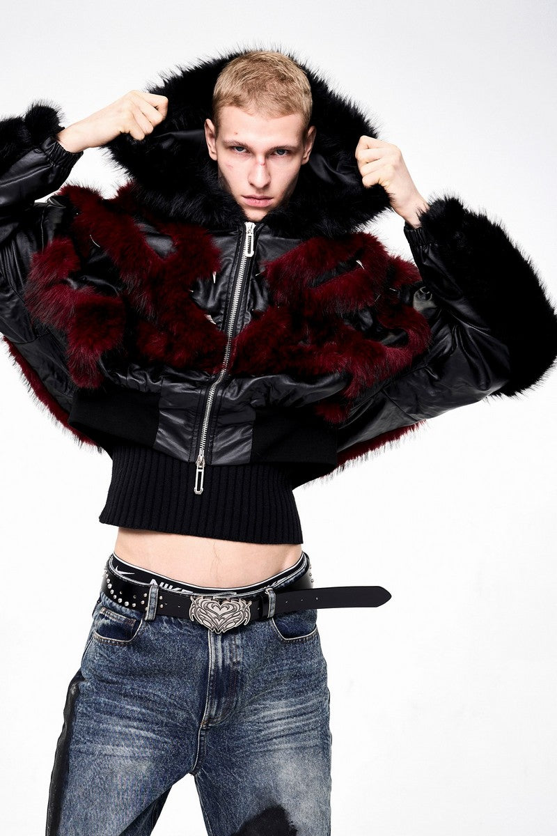 Studded Faux Fur Hooded Jacket