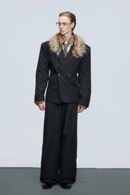 Belted Wool Suit Trousers