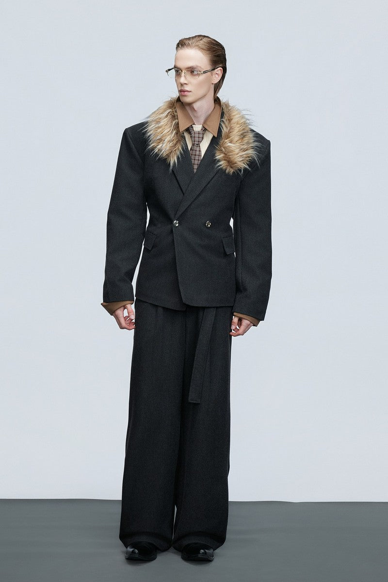 Belted Wool Suit Trousers
