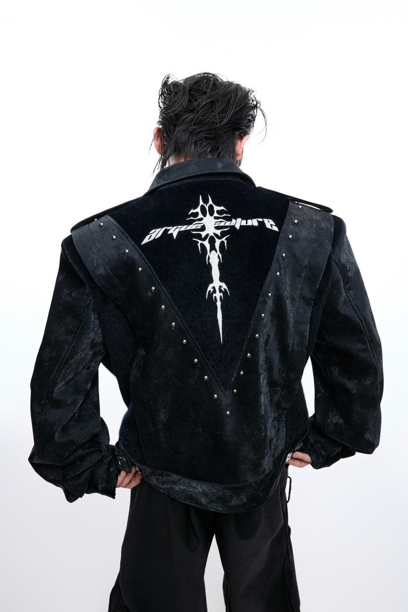 Studded Snake Print Leather Jacket