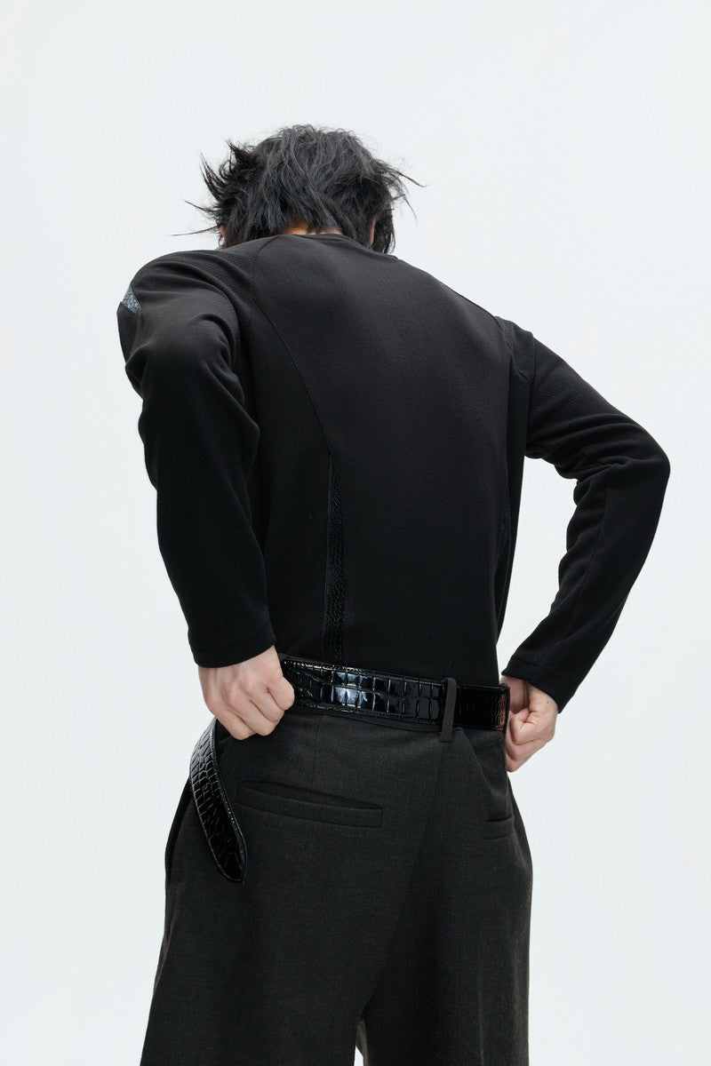 Ribbed Cotton Leather Patch Tee