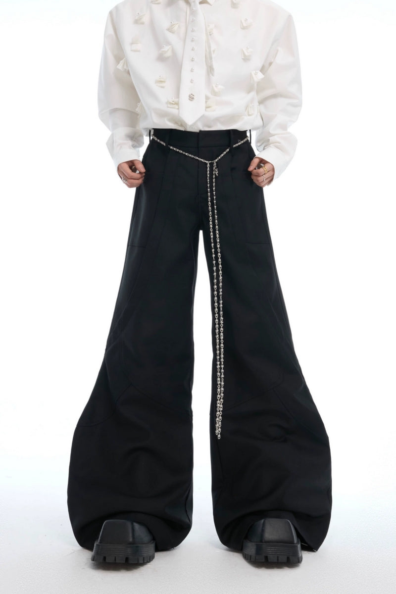 Deconstructed Flare Pants with Chain