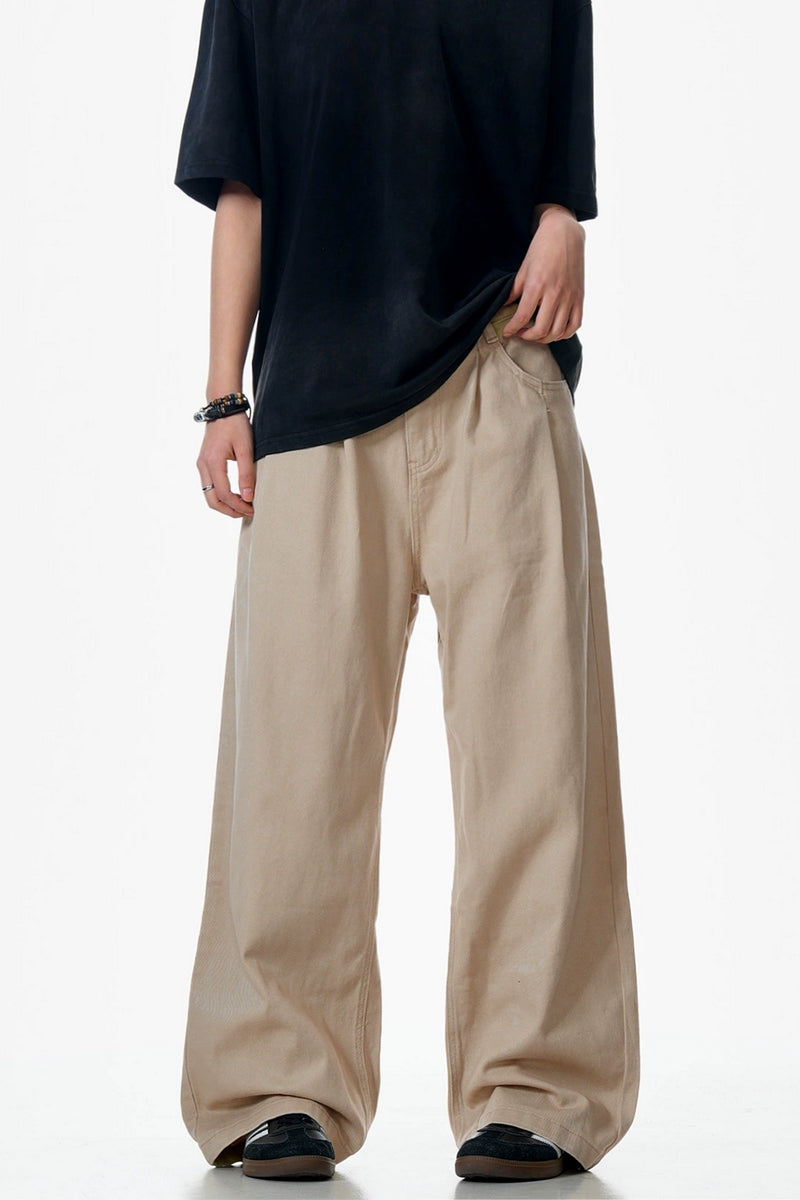 Khaki Wide-Leg Vintage Trousers