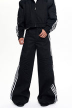 Striped Raw Denim Wide Leg Jeans