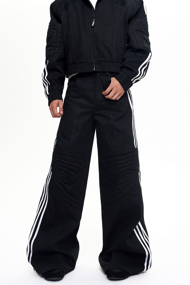 Striped Raw Denim Wide Leg Jeans