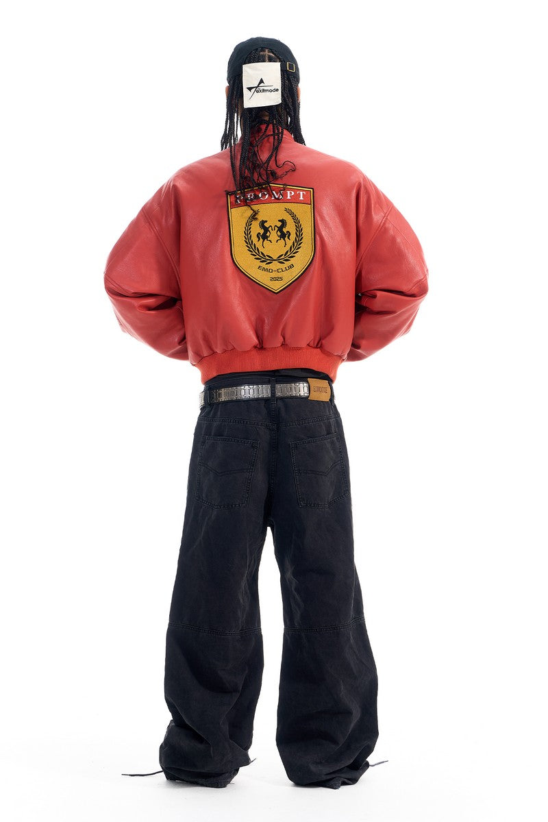 Embroidered Biker Faux Leather Jacket