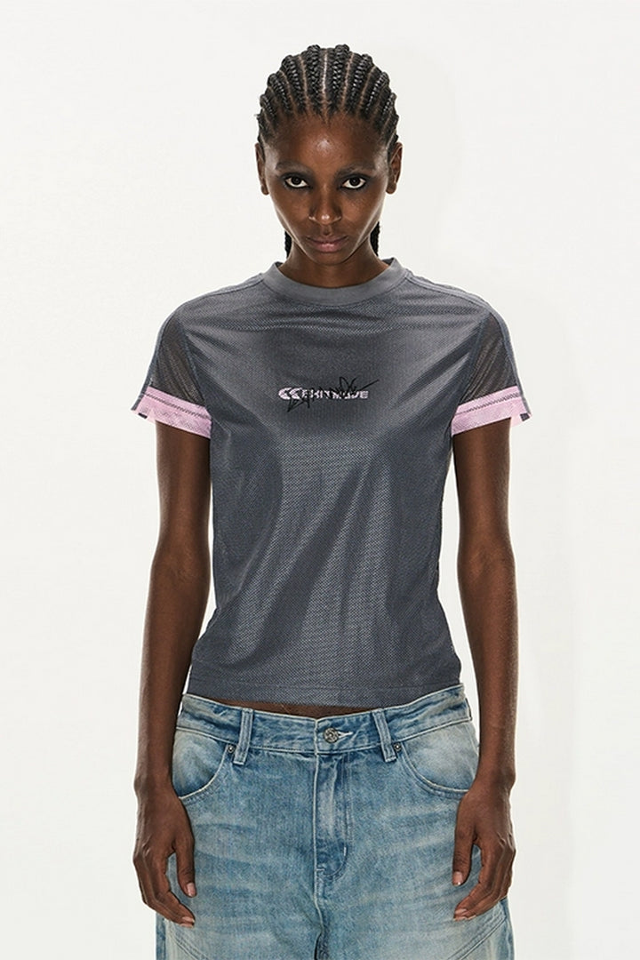 Colorblock Mesh Sports Slim Tee