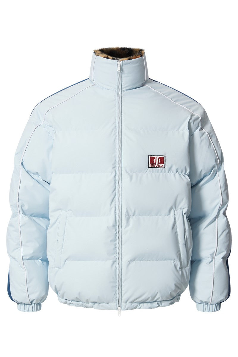 Colorblock Fur Collar Puffer Jacket