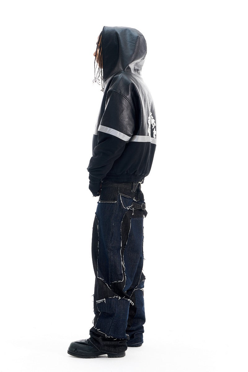 Reflective Leather Panel Jacket