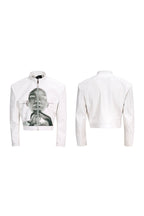 Portrait Print Cropped Leather Jacket