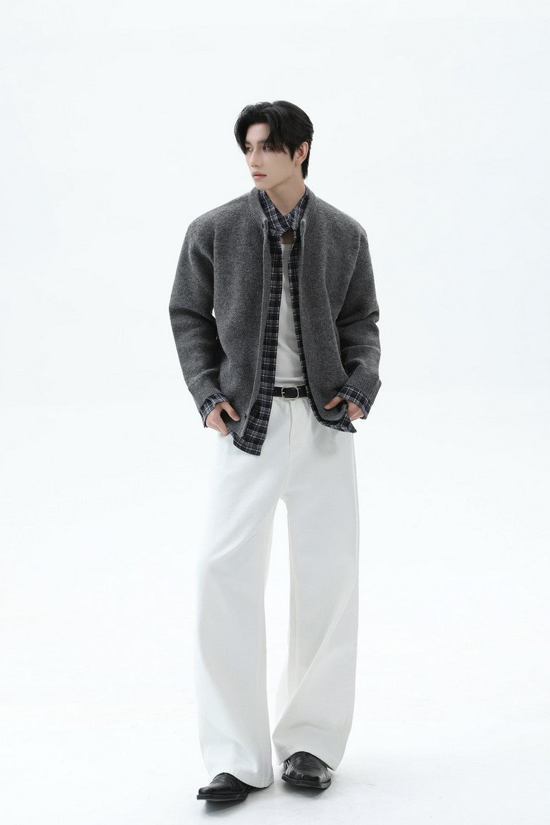 Layered Look Plaid Knit Cardigan