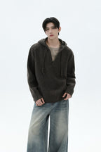 Heavyweight Layered Look Hooded Knit Sweater