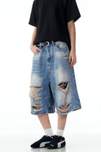 Distressed Light Blue Jorts