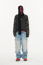 Washed Blue Biker Patchwork Embroidered Pants