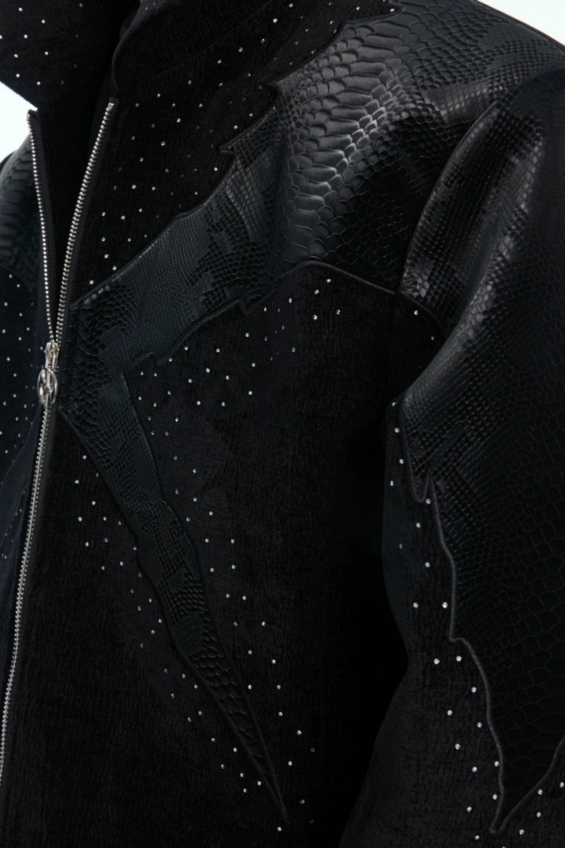 Crocodile Pattern Studded Cropped Jacket