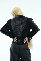 Studded Spine Embroidered PU Leather Jacket