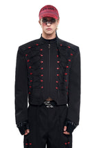 Drawstring Cropped Stand Collar Jacket
