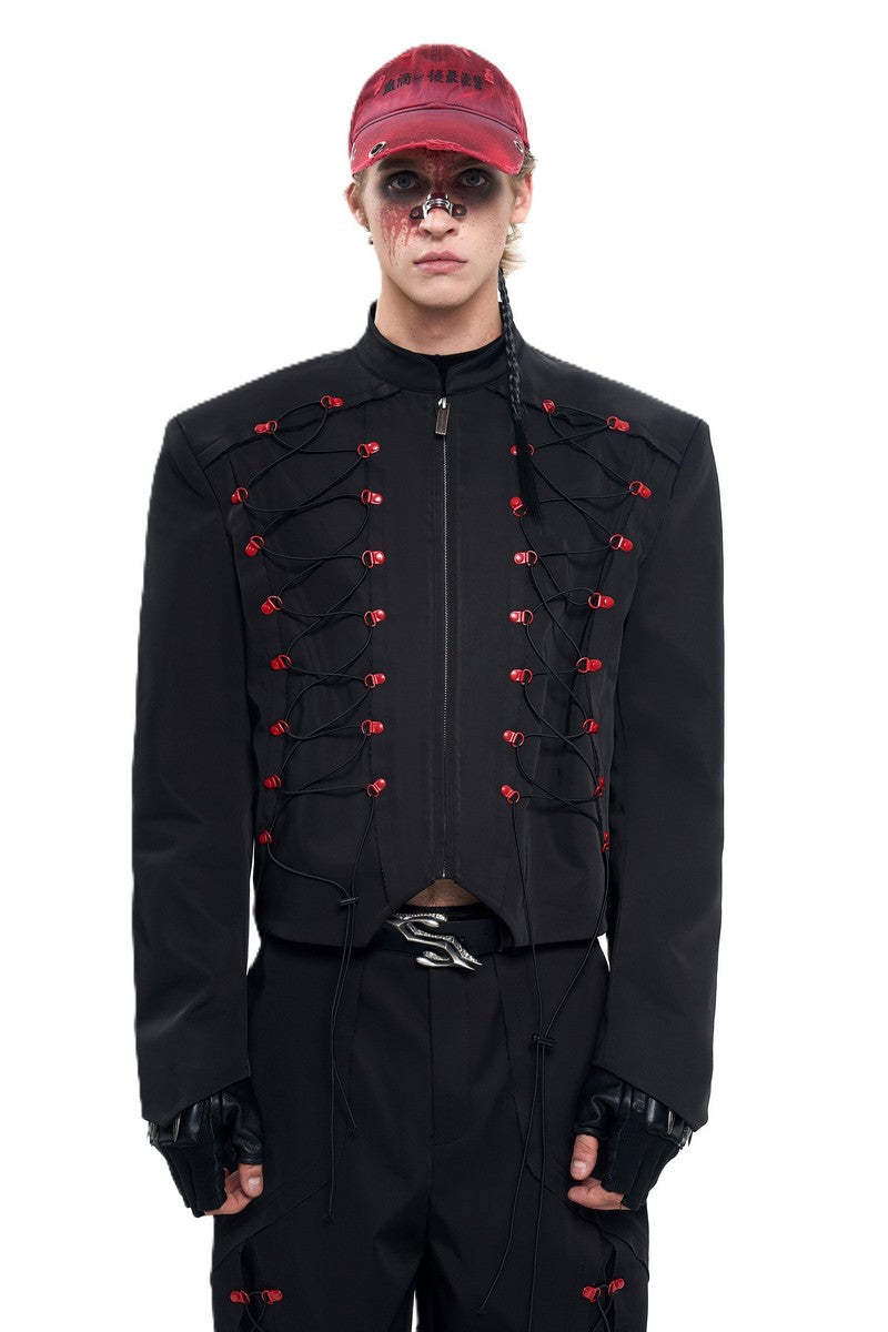 Drawstring Cropped Stand Collar Jacket