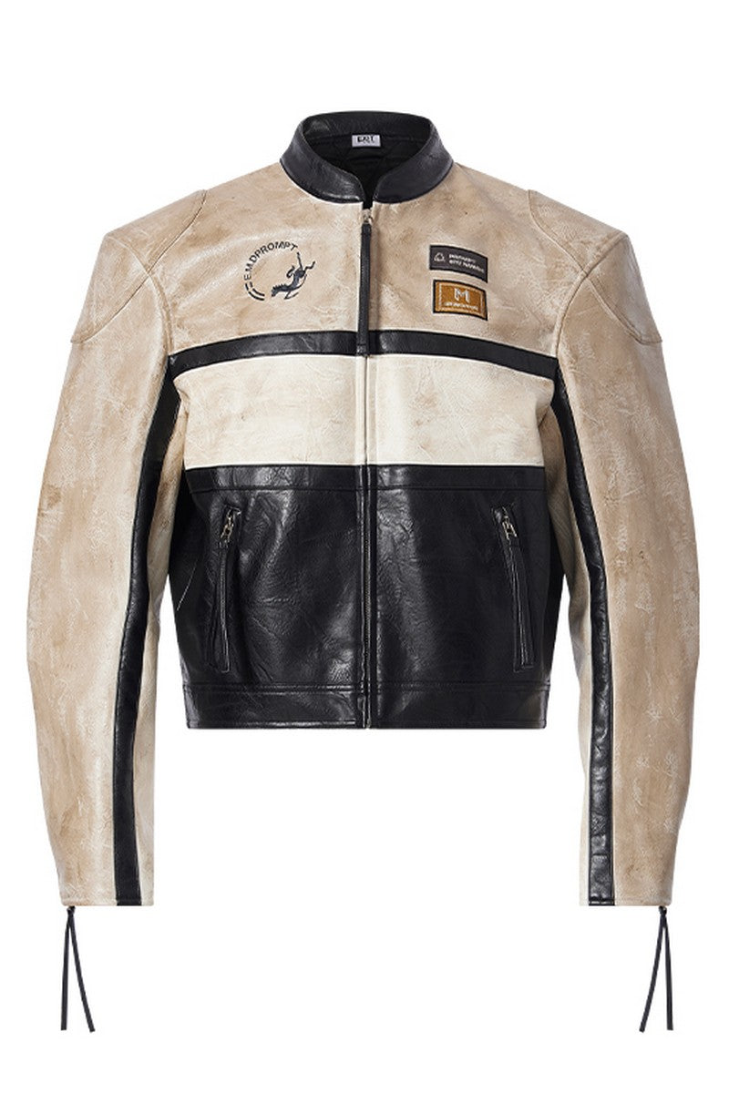 Colorblock Faux leather Biker Jacket