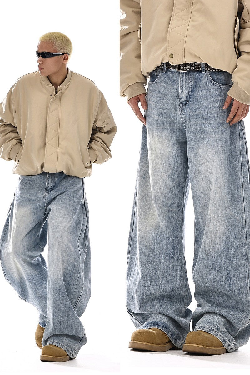 Washed Deconstructed Wide Jeans