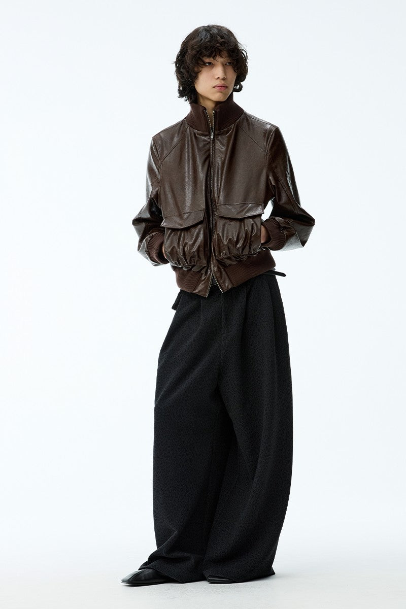 Cropped Waxed Leather Jacket