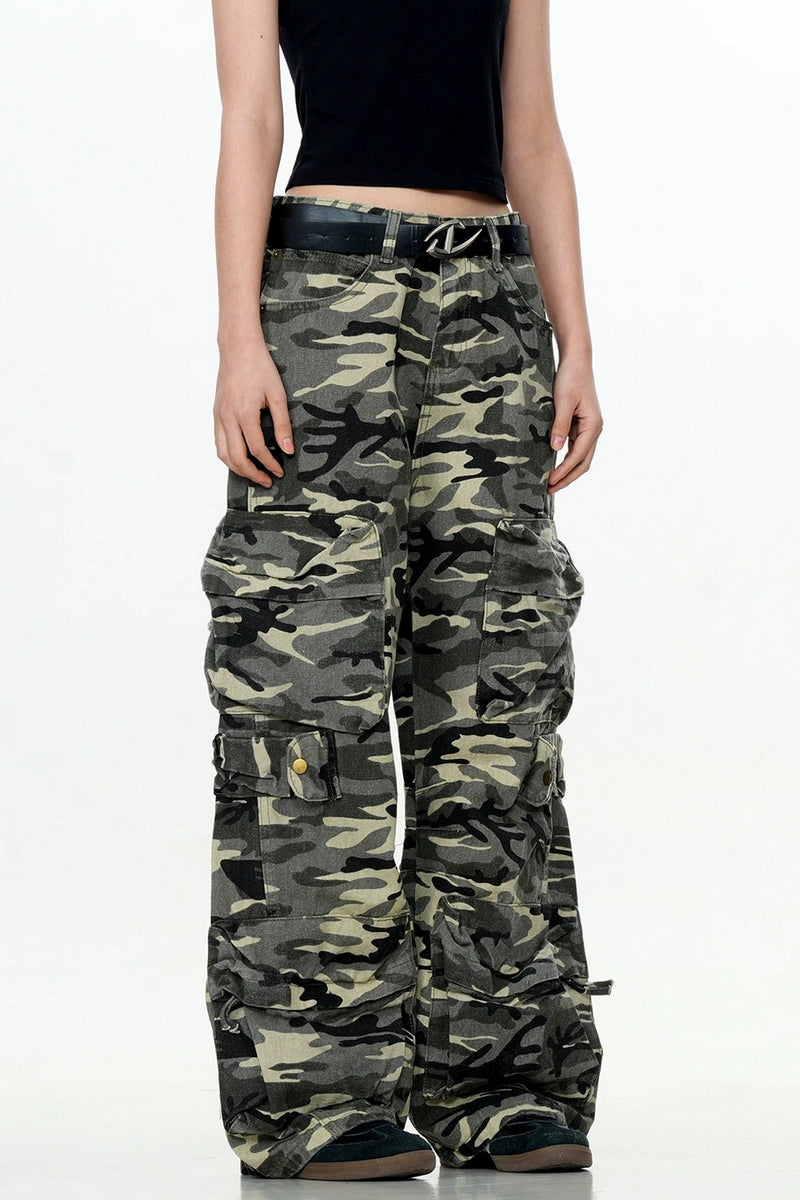 Distressed Camo Cargo Pants