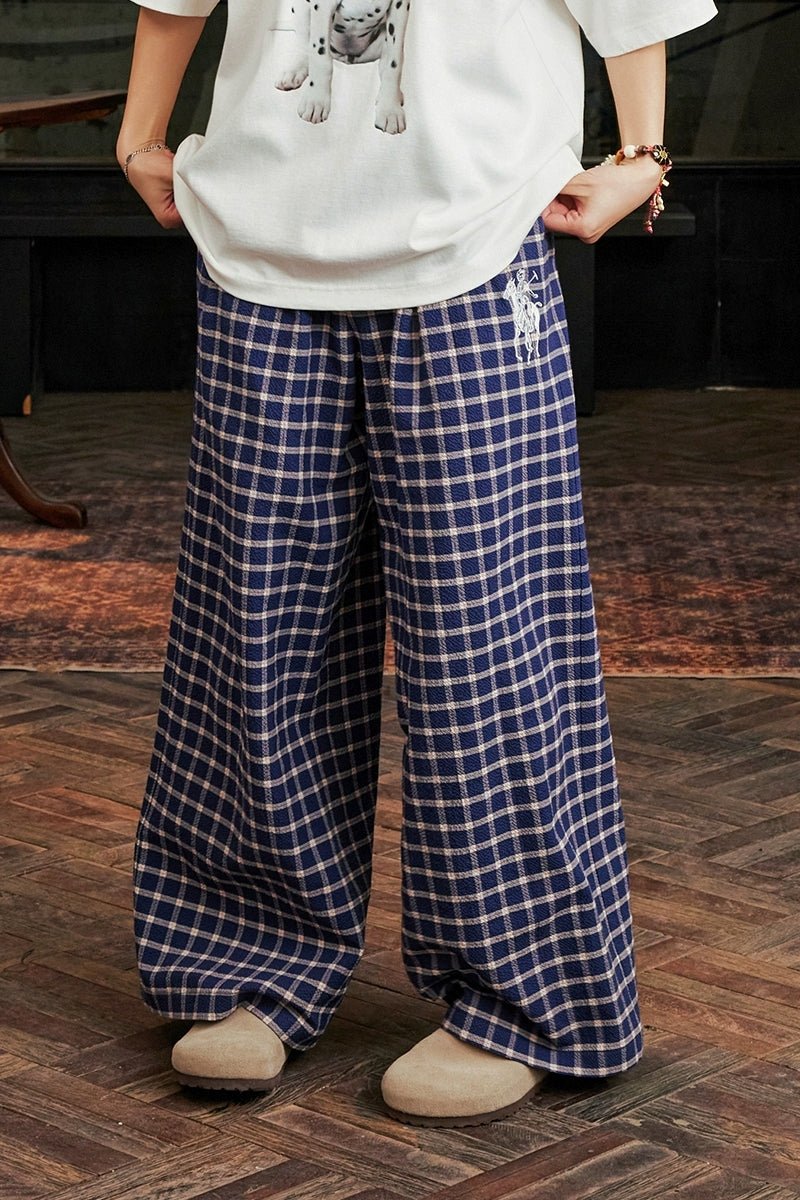 Retro Plaid Loose Wide-Leg Pants