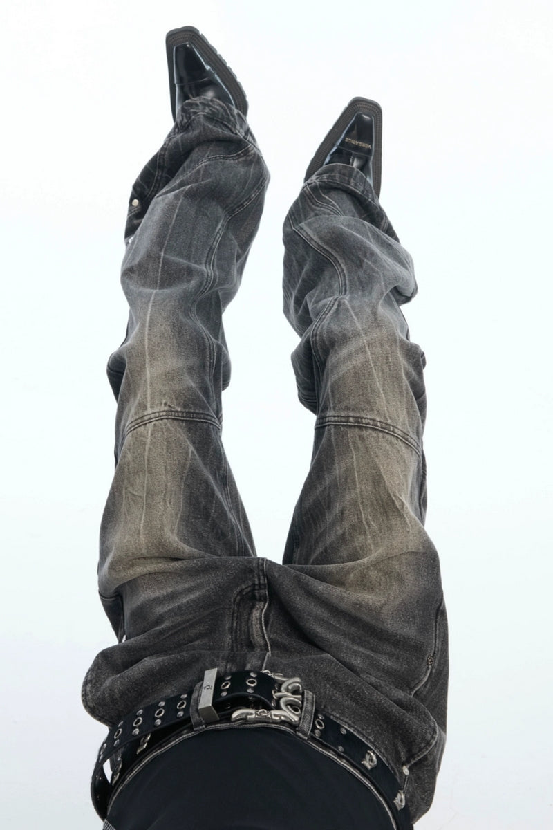Distressed Textured Flared Denim Jeans