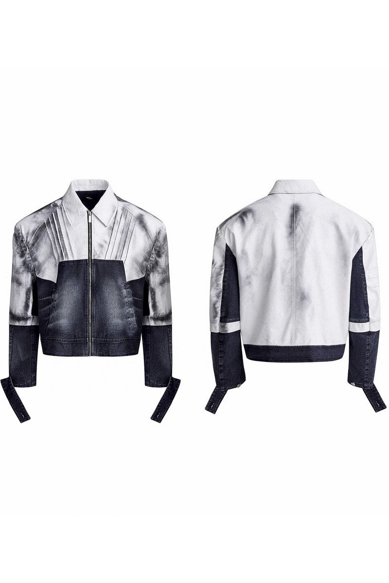 Painted Distressed Leather Patch Denim Jacket