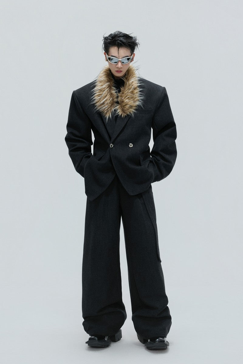 Belted Wool Suit Trousers