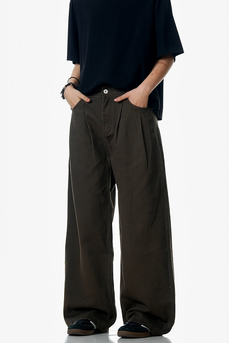 Khaki Wide-Leg Vintage Trousers