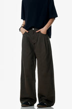 Khaki Wide-Leg Vintage Trousers