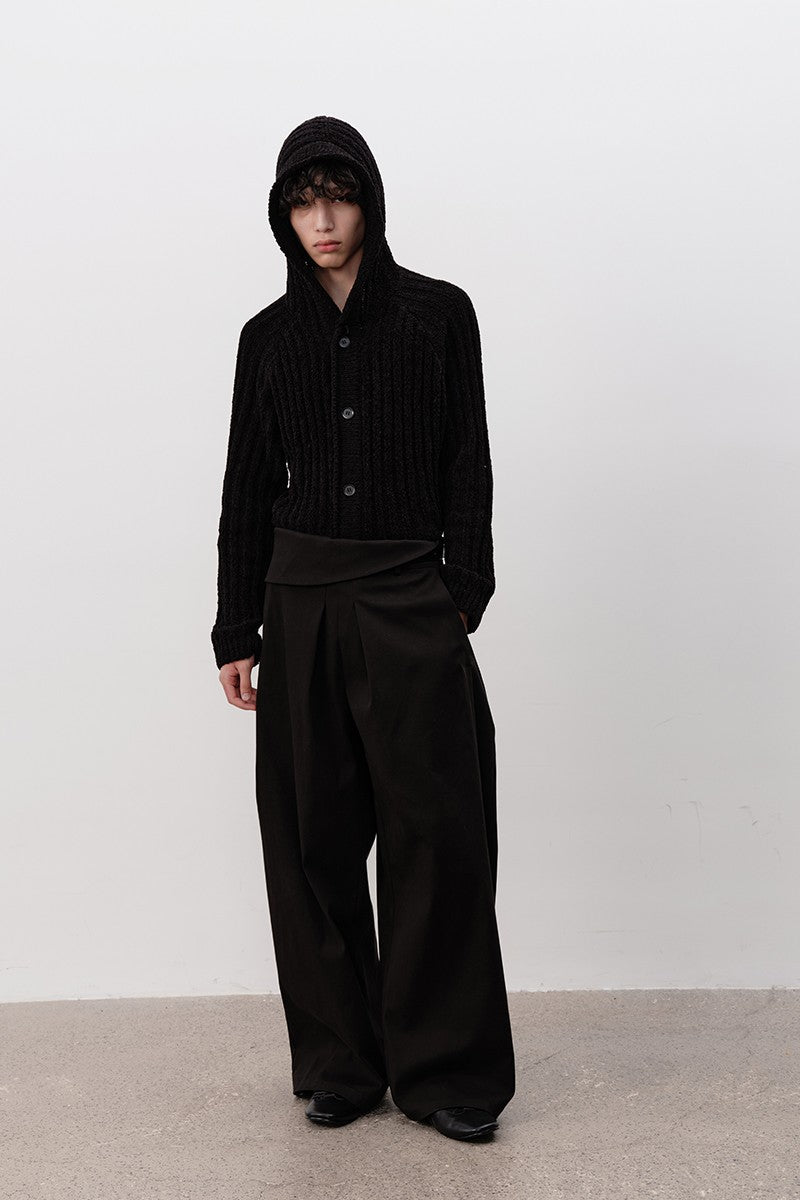 Ribbed Knit Hooded Sweater