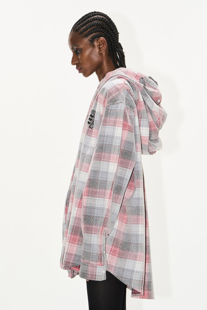 Hooded Mask Plaid Shirt